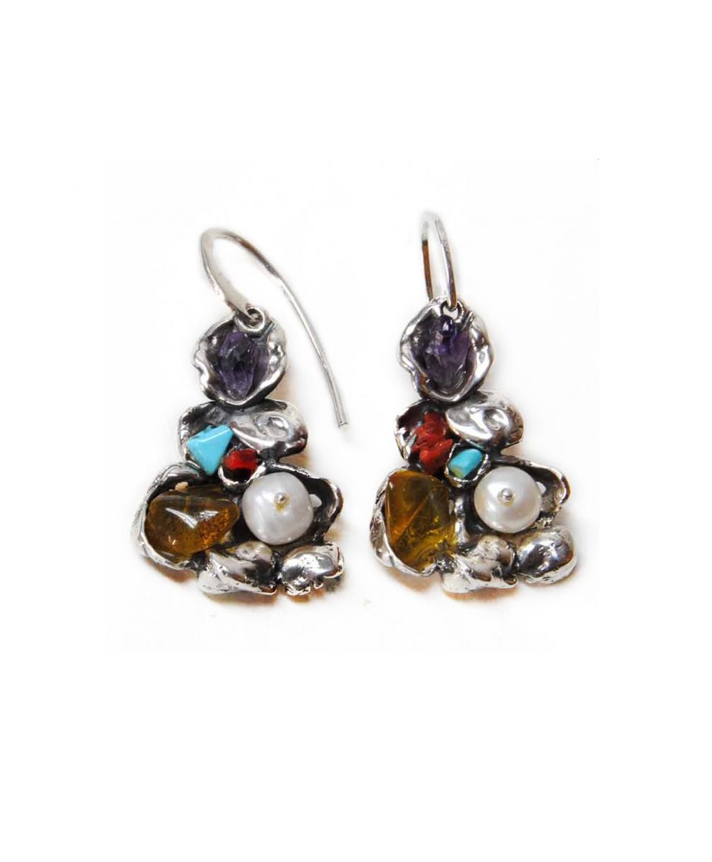 Pendientes de Plata de Ley y Minerales Naturales con Gancho de La Perionda Pendientes de Plata de Ley y Minerales Naturales con Gancho de La Perionda
