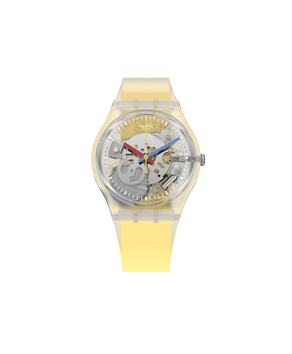 Reloj Swatch Clearly Yellow Striped GE291