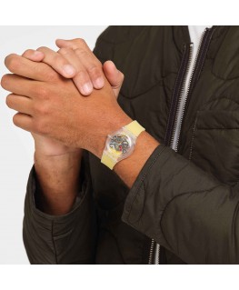 Reloj Swatch Clearly Yellow Striped GE291